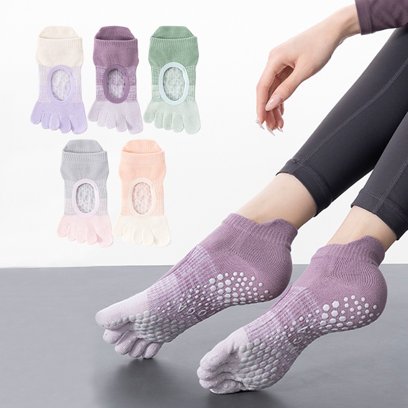 Yoga Fitness Training - Damesyoga-sokken met vijf tenen, antislip, korte